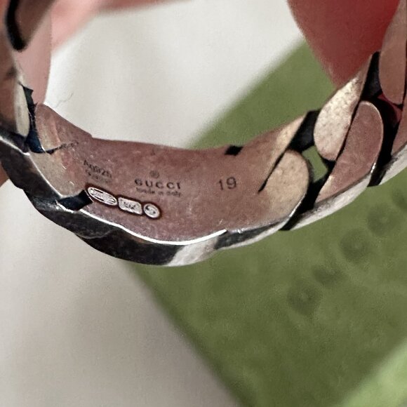 NEW GUCCI INTERLOCKING RING SILVER GG LOGO Black Chain Sz 19 IT 8.75 US Enamel - Picture 8 of 9